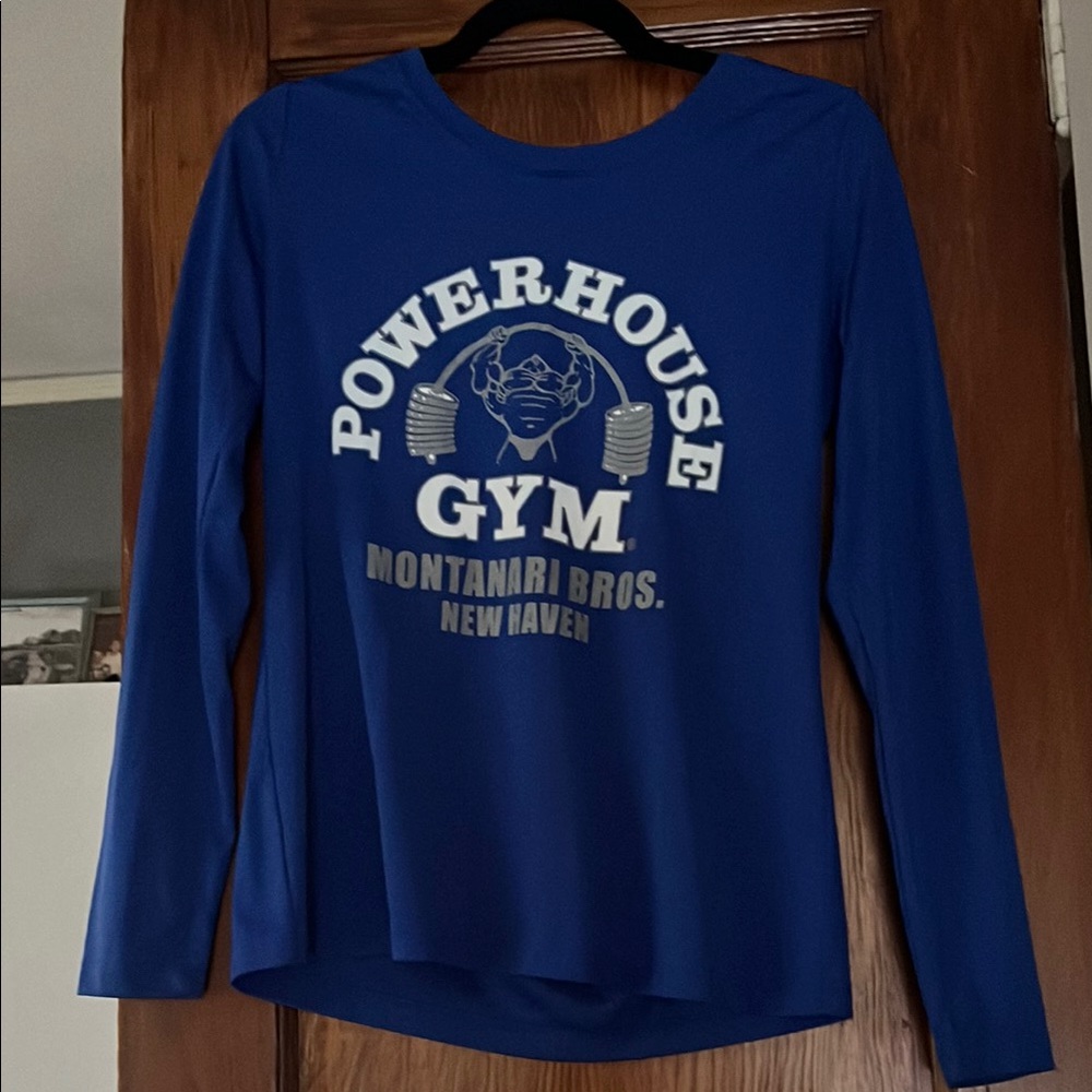 Blue Long Sleeve Tee with White Gym Logo
